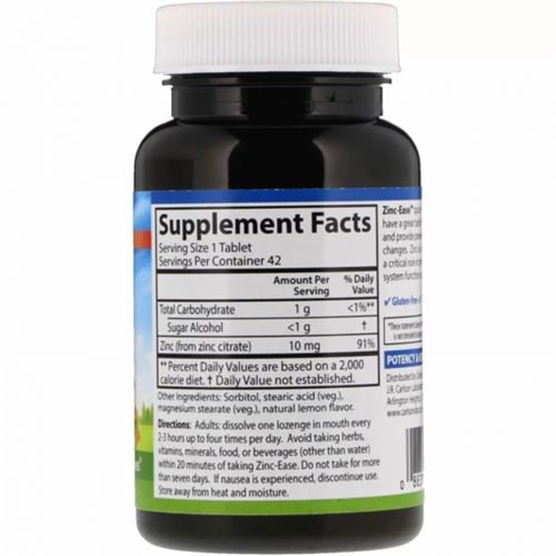 Микроэлемент Цинк Carlson Labs Zinc Ease 10 mg 42 Lozenges Lemon | Зображення 1