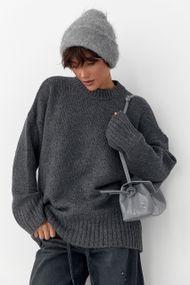 Однотонна в'язана кофта з широкими рукавами - темно-сірий цвет, ONE SIZE (є розміри)