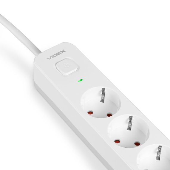 Мережевий подовжувач VIDEX ONCORD з/з 5п 3м (3x1.5мм) з кнопкою White | Зображення 2