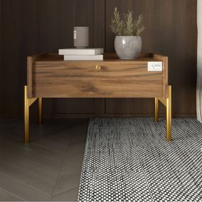 Тумба приліжкова LION Wood з однією шухлядою Дуб Ліворно (золоті ножки) (LION-041318)