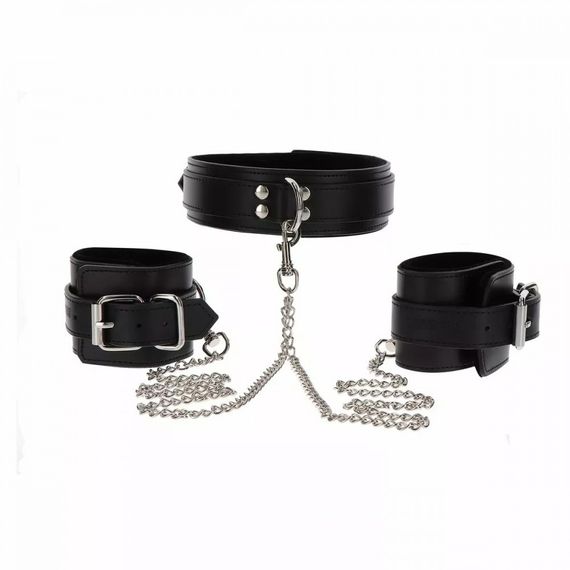 Широкий ошейник с наручниками и цепью Taboom Luxury Bondage Essentials, черный sexstyle | Зображення 3