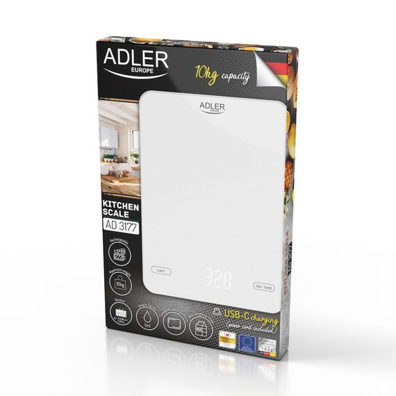 Ваги кухонні електронні Adler AD 3177 USB-C білі до 10 кг зі скляною платформою | Зображення 9