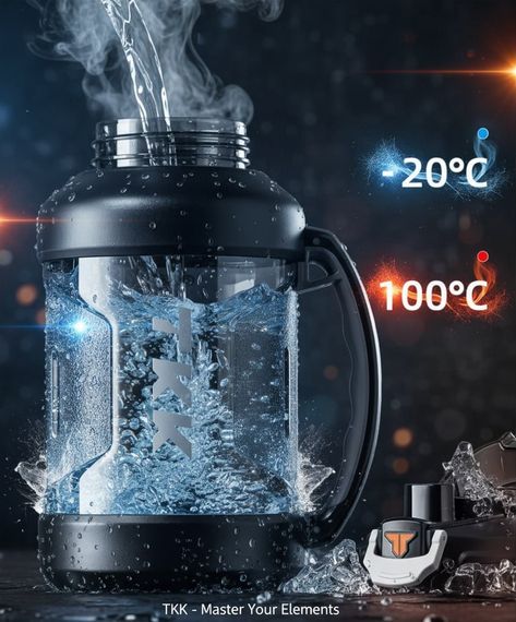Спортивна пляшка TKK (2000 мл) — Чорний матовий Tritan BPA-free, з ергономічною ручкою та клапаном | Зображення 8