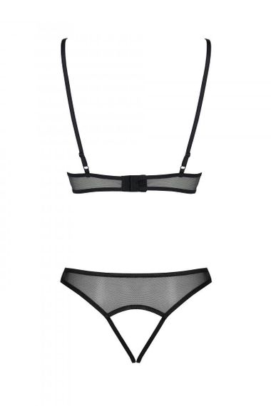 Комплект із бралету з ажурним ліфом та відкритими трусиками Passion CHRISTA SET Open Bra L/XL black Sex Aura | Зображення 3