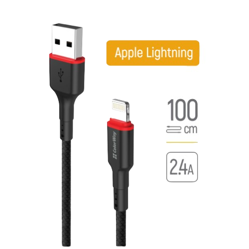 Кабель USB Lightning ColorWay CW-CBUL064-BK 2,4A 1м чорний