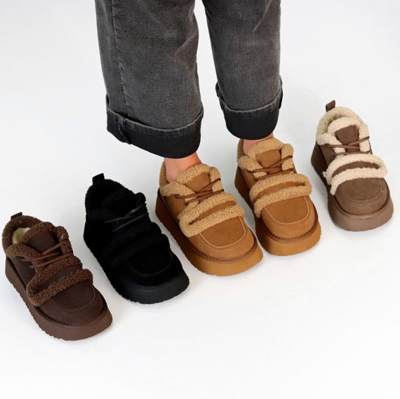 Трендовые теплые замшевые кроссовки-угги на липучке цвет Camel | Зображення 9