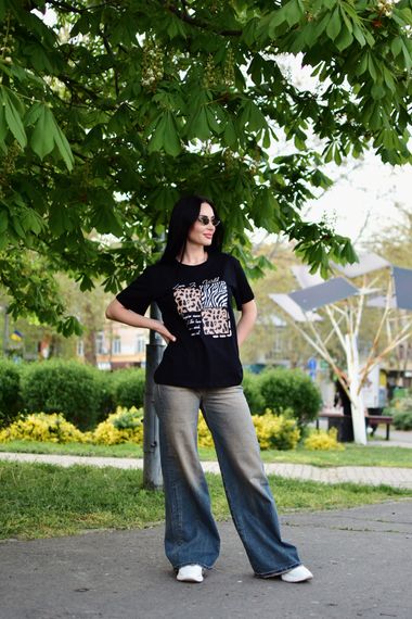 Женская летняя футболка с принтом хлопковая GF5248 размер 50/52 цвет черный | Зображення 2