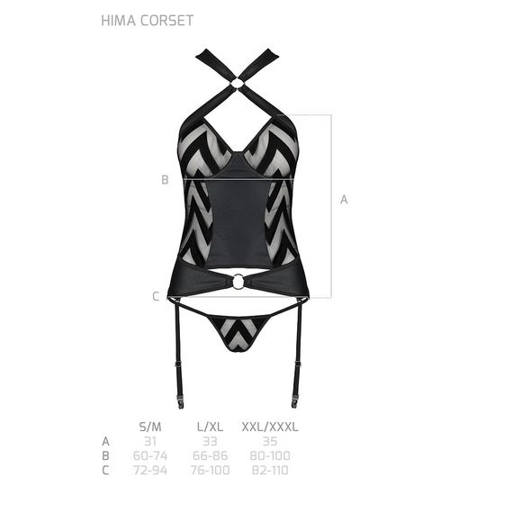 Сітчастий комплект з візерунком Passion HIMA CORSET L/XL black корсет з халтером, підв'язки, трусики | Зображення 6
