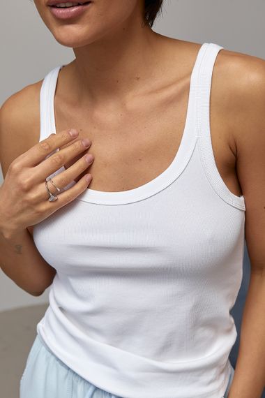 Однотонна трикотажна майка в рубчик - білий цвет, ONE SIZE (є розміри) | Зображення 3