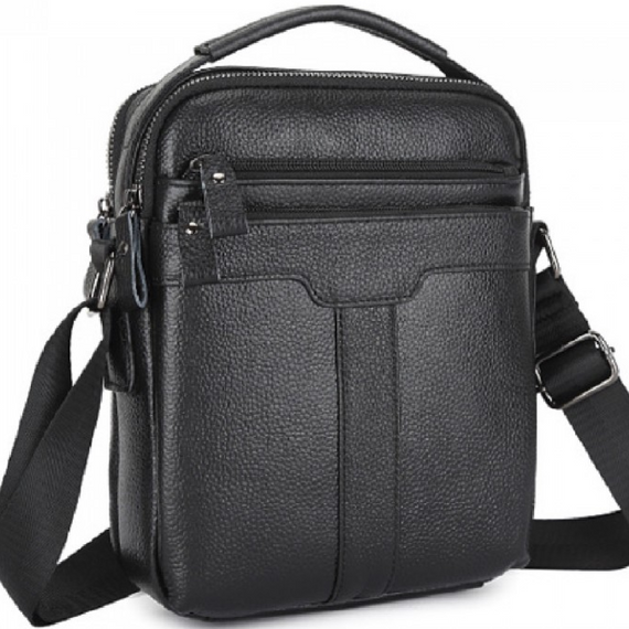 Чоловіча шкіряна сумка-месенджер через плече Tiding Bag A25-3278A Чорна