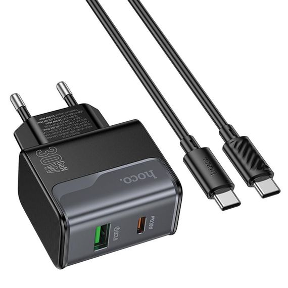 СЗУ Hoco CS73A Star Speed PD30W+QC3.0 (1USB-A/1C) + кабель Type-C to Type-C Midnight Black | Зображення 2