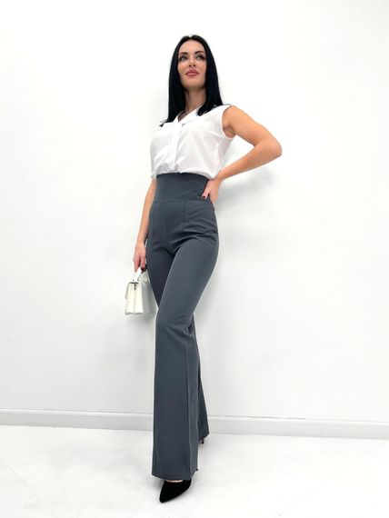 Жіночі класичні розкльошені штани із завищеною талією та стрілками колір сірий, розмір 50  GF1693 | Зображення 2