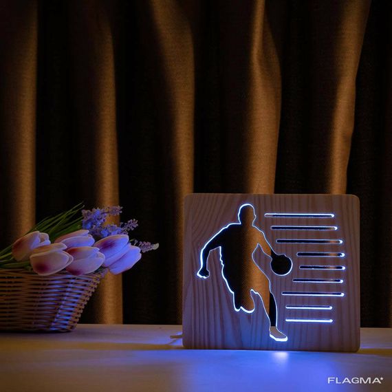 Светильник ночник ArtEco Light из дерева LED "Баскетболист с мячем" с пультом и... | Зображення 8
