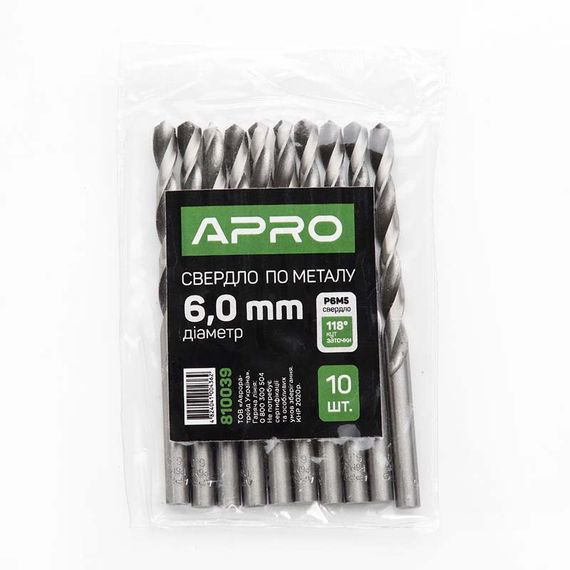 Свердло для металу HSS (P6M5) Ø 6.0 мм (пачка, кратність10 шт.) APRO 8100391 | Зображення 2