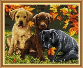 Набір для вишивання за нанесеною на канву схемою "Three dogs 5".AIDA 14CT printed , 48*40 см