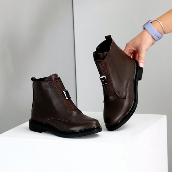 Стильные шоколадные кожаные ботинки подъем на резинке низкий ход 38