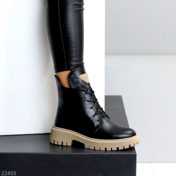 Крутые повседневные черные ботинки натуральная кожа на бежевой подошве | Зображення 8