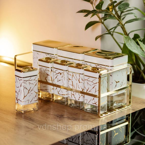 Набор для приправ и специй на подставке 8 штук с крышками Белый HP-1365 | Зображення 4