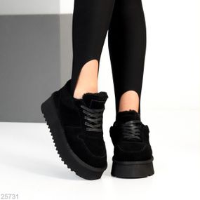 Чорні кросівки уги натуральна замша + хутро Тедді 39