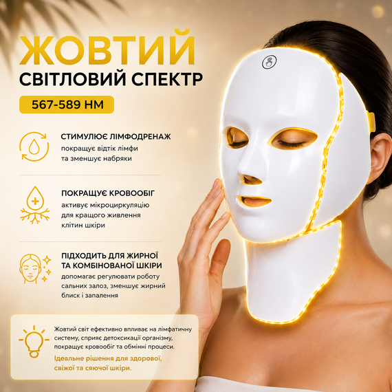 Світлодіодна LED-маска для обличчя та шиї (138 LED, 7 кольорів) — прилад для фототерапії, від акне, зморшок і розширених пор, USB | Зображення 7