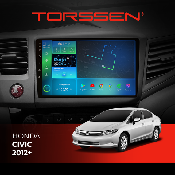 Штатна магнітола Torssen Honda Civic 2012+  NF9 Carplay
