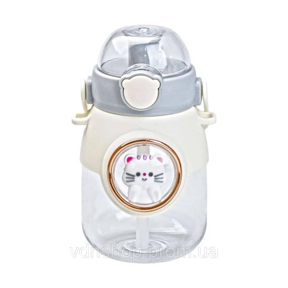 Пляшка для води з трубочкою 820 мл дитяча з ручкою та ремінцем Сірий HPGM2217G | Зображення 4