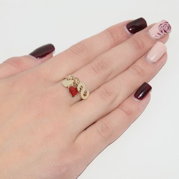 Кольцо из желтого золота с эмалью и буквой 19 | Зображення 2