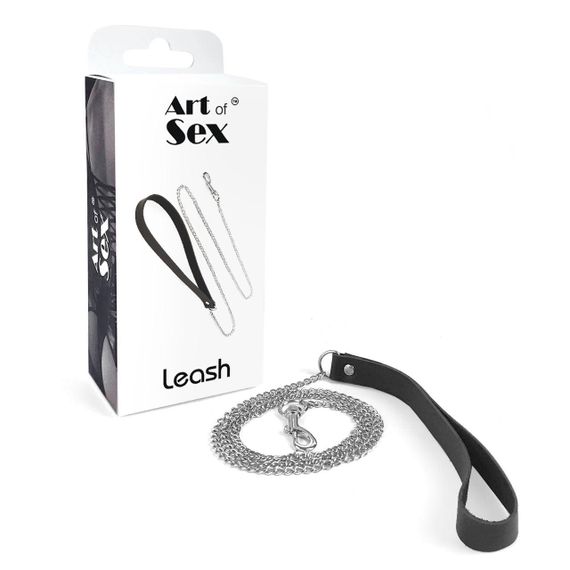 Поводок на цепочке из натуральной кожи Art of Sex - Leash, цвет Черный | Зображення 3