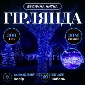 Гирлянда Нить уличная 30 м 300 LED белый провод Синий CF300L30MWBL