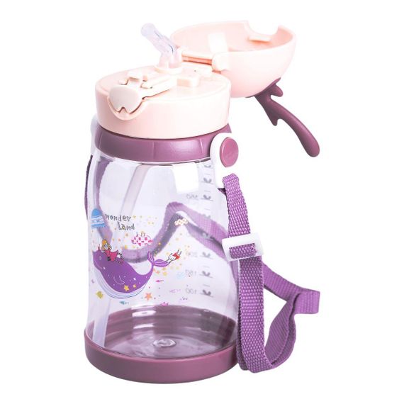 Пляшка для води дитяча 550 мл на ремінці пляшечка з трубочкою для спорту та школи Рожева HP-14-44P | Зображення 1