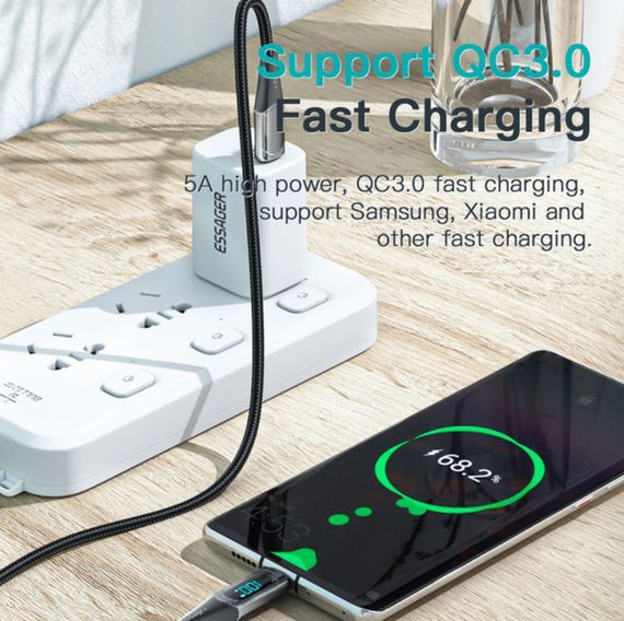 Кабель з дисплеєм Essager ES-XCTT1-YDA01 Type-C to Type-C PD 100W 1m - Black | Зображення 5