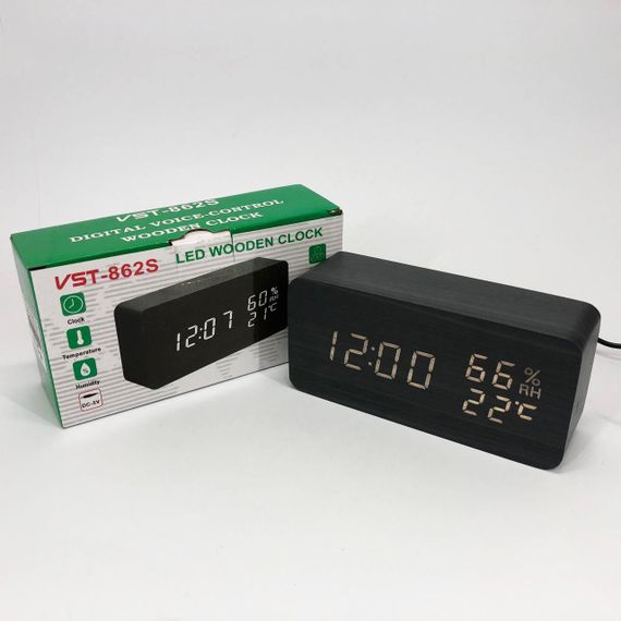 Электронные настольные часы VST-862S-6 черные с белой подсветкой, с датчиками температуры FI-174 и влажности | Зображення 9