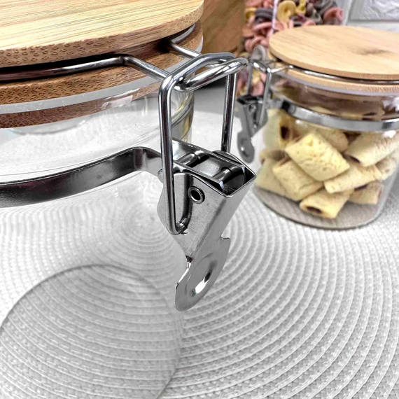 Висока банка Bugel Bamboo GK-5430 для сипучих продуктів 550 мл з бамбуковою кришкою на клямці  Прозорий | Зображення 2