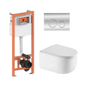 Готовое решение Qtap для ванной комнаты: подвесной унитаз Taurus Ultra Quiet 485×360×350 + комплект инсталляции Nest 4 в 1