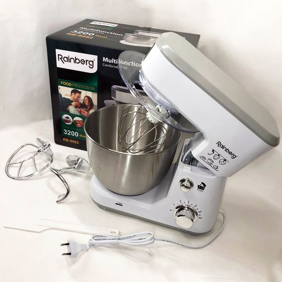 Кухонний комбайн Rainberg RB-8082 3200 Вт, Планетарний міксер-тестоміс з чашею 5л, 3 насадки, 6 швидкостей | Зображення 6
