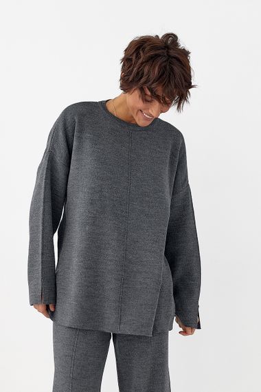 В'язаний костюм з вільною кофтою та широкими штанами - сірий цвет, ONE SIZE (є розміри) | Зображення 2