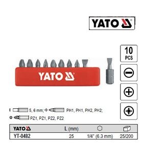 Набор насадка бита YATO Польша плоская 1/4" l=25 мм 10 штук YT-0482