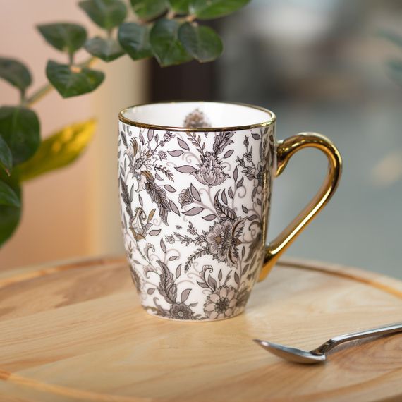 Фарфоровая чашка 400 мл с золотым ободком и золотой ручкой Серая RX-N240665G | Зображення 3