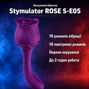 Подвійний вібратор, вакуумний стимулятор клітора Stymulator ROSE S-E05 — 10+10 режимів, USB, фіолетовий