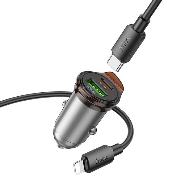 АЗУ Hoco NZ16A Rigorous 43W (1USB-A/1C) + кабель Type-C to Lightning Metal grey | Зображення 4