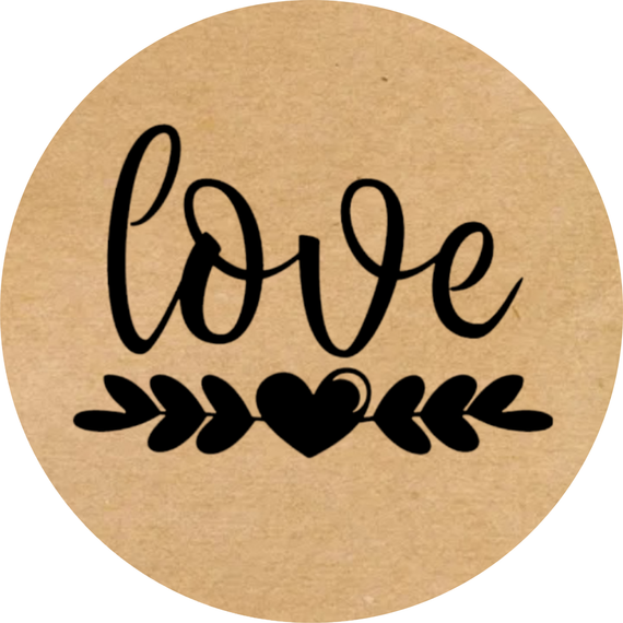 Этикетка наклейка круглая крафт "Love Heart​", Диаметр 50 мм, 250 шт/рулон, Viskom