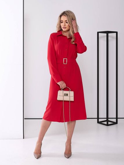 Женское платье-рубашка миди с поясом SA388 размер 42/44 цвет красный