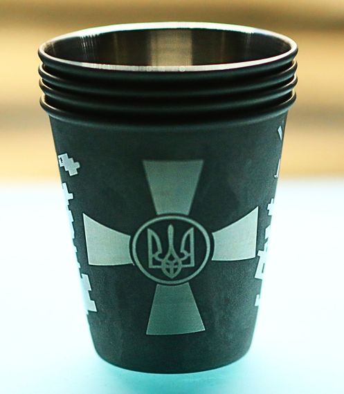 Металеві чарки 30 мл з гравіюванням ЗСУ карти Україна Тризуб піксель 4 шт подарунок чарки для патріота військового | Зображення 2