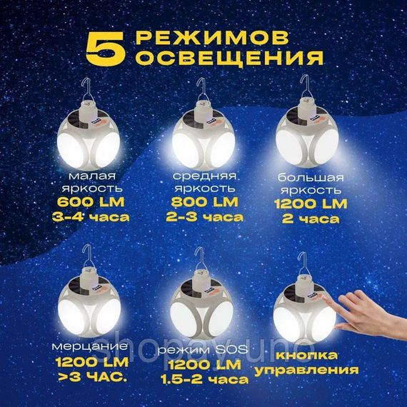 Ліхтар Лампа для кемпінгу акумуляторна BL-2029 + SOLAR на сонячній батареї кемпінговий складаний ліхтар | Зображення 3