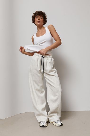 Однотонні спортивні штани із затяжками - світло-сірий цвет, ONE SIZE (є розміри) | Зображення 2