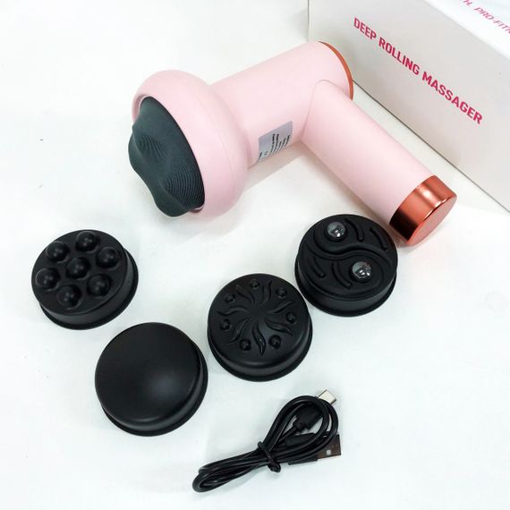 Масажер антицелюлітний для тіла рук та ніг 4 насадки 6 швидкостей Deep Rolling Massager. Колір: рожевий | Зображення 8