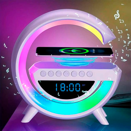 Аккумуляторный RGB ночник BT-3401, часы, беспроводная зарядка, Bluetooth колонка | Зображення 2
