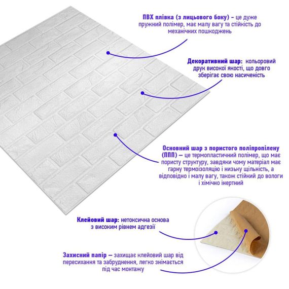 Самоклеюча 3D панель культурний камінь білий 700х800х8мм (196) SW-00000485 | Зображення 1