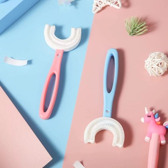 Дитяча зубна щітка дитяча U-подібна капа 2-12 років на 360 градусів (блакитна, рожева) | Зображення 4