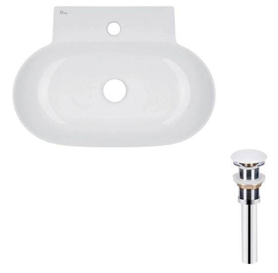 Комплект Qtap Cardinal: Раковина підвісна / накладна овальна 565х400х130 мм White + Донний клапан PU02 (QT0411K177WN47330)